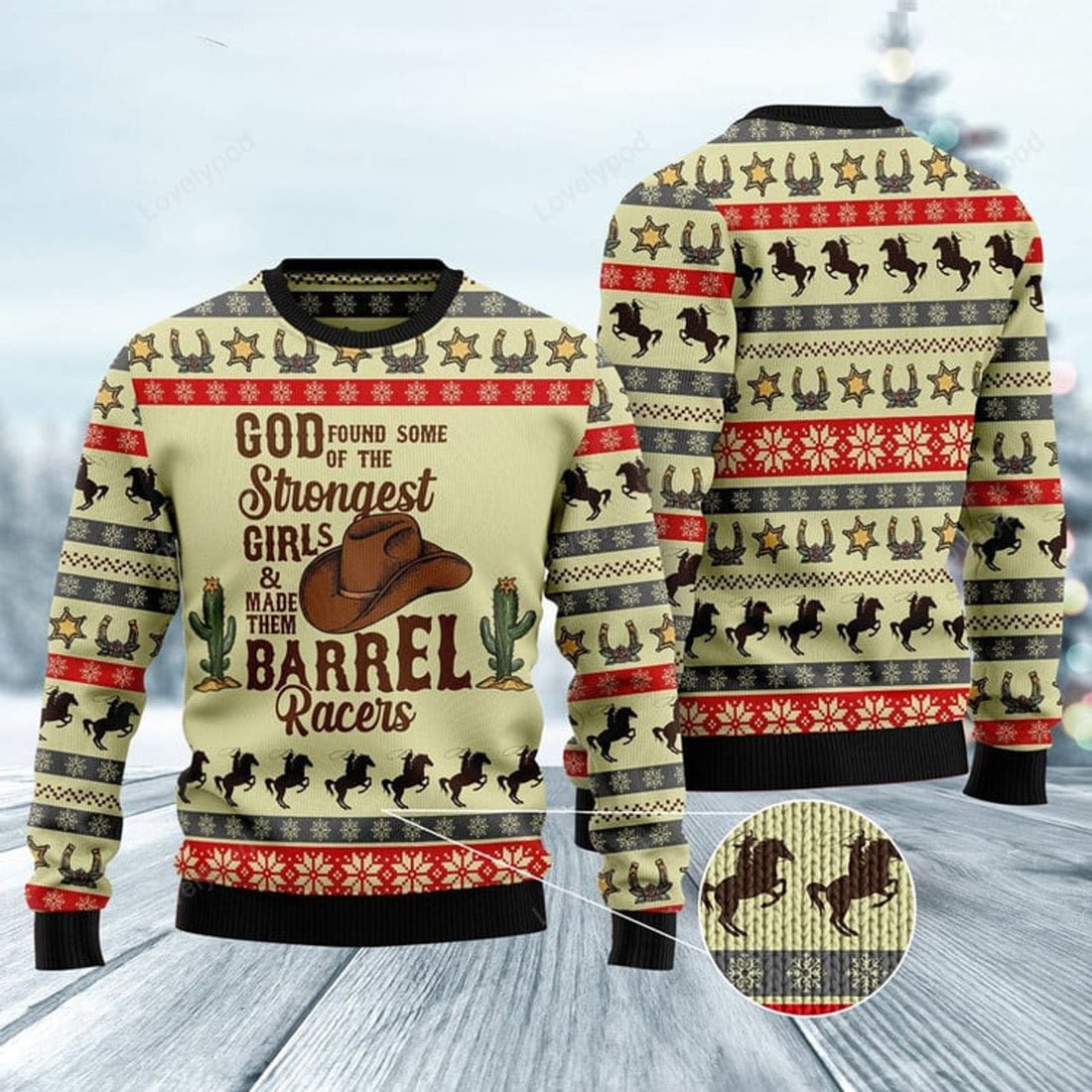 FUNSTUFFPRINT Rodeo Girl Ugly Christmas Sweater, Custom Xmas Sweater, Christmas Sweatshirt Gift for Man Women Ugly Sweater