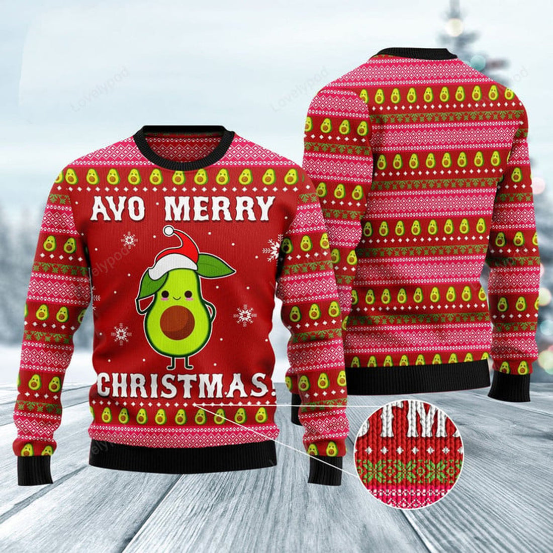 FUNSTUFFPRINT Avo Merry Christmas Ugly Christmas Sweater, Christmas Sweatshirt Gift for Man Women Ugly Sweater