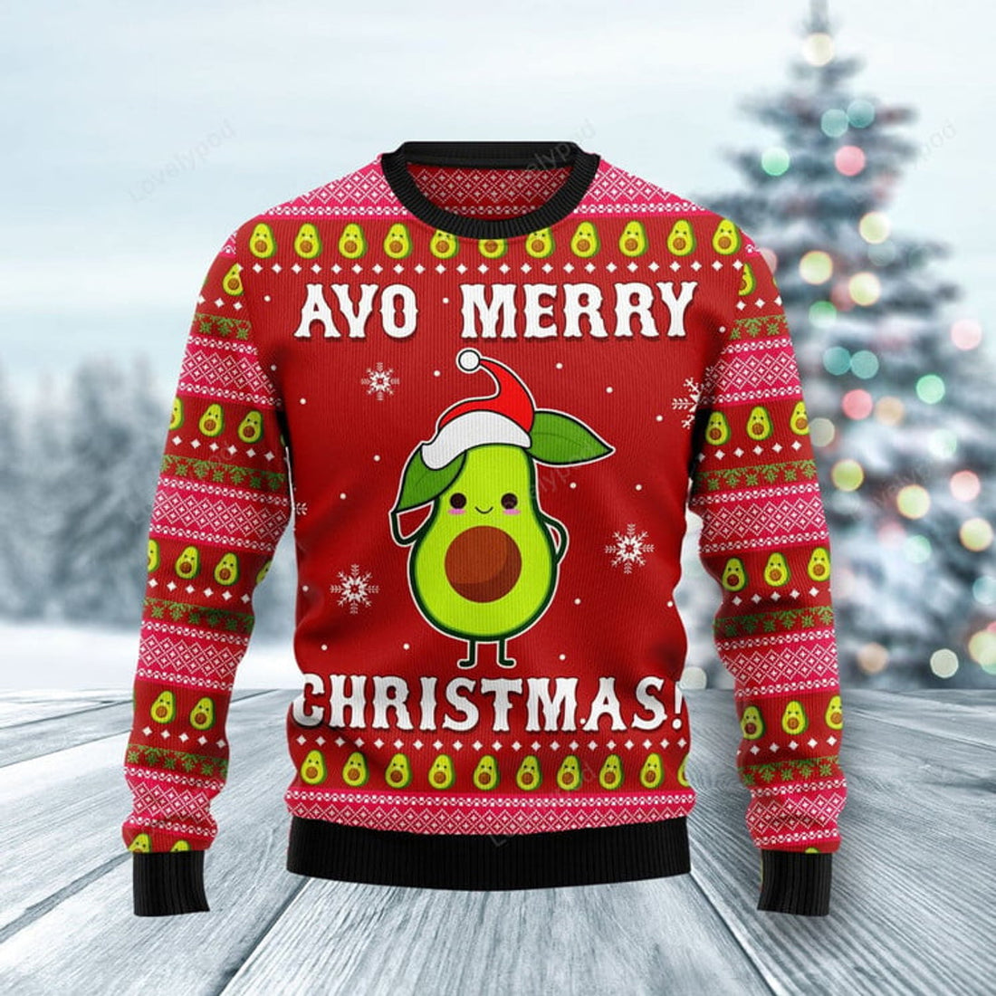 FUNSTUFFPRINT Avo Merry Christmas Ugly Christmas Sweater, Christmas Sweatshirt Gift for Man Women Ugly Sweater