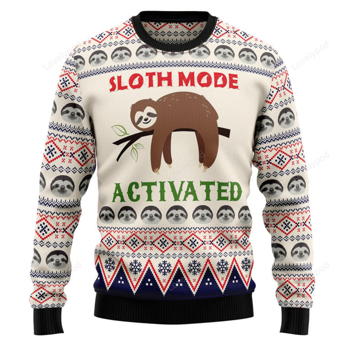 FUNSTUFFPRINT Sloth Mode Activated Ugly Christmas Sweater, Christmas Sweatshirt Gift for Man Women Ugly Sweater