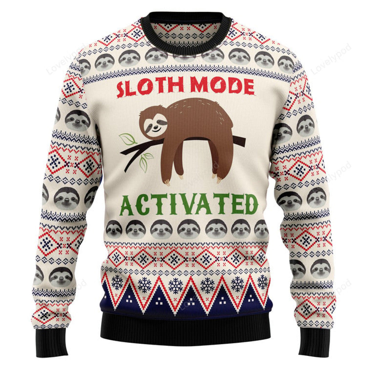 FUNSTUFFPRINT Sloth Mode Activated Ugly Christmas Sweater, Christmas Sweatshirt Gift for Man Women Ugly Sweater