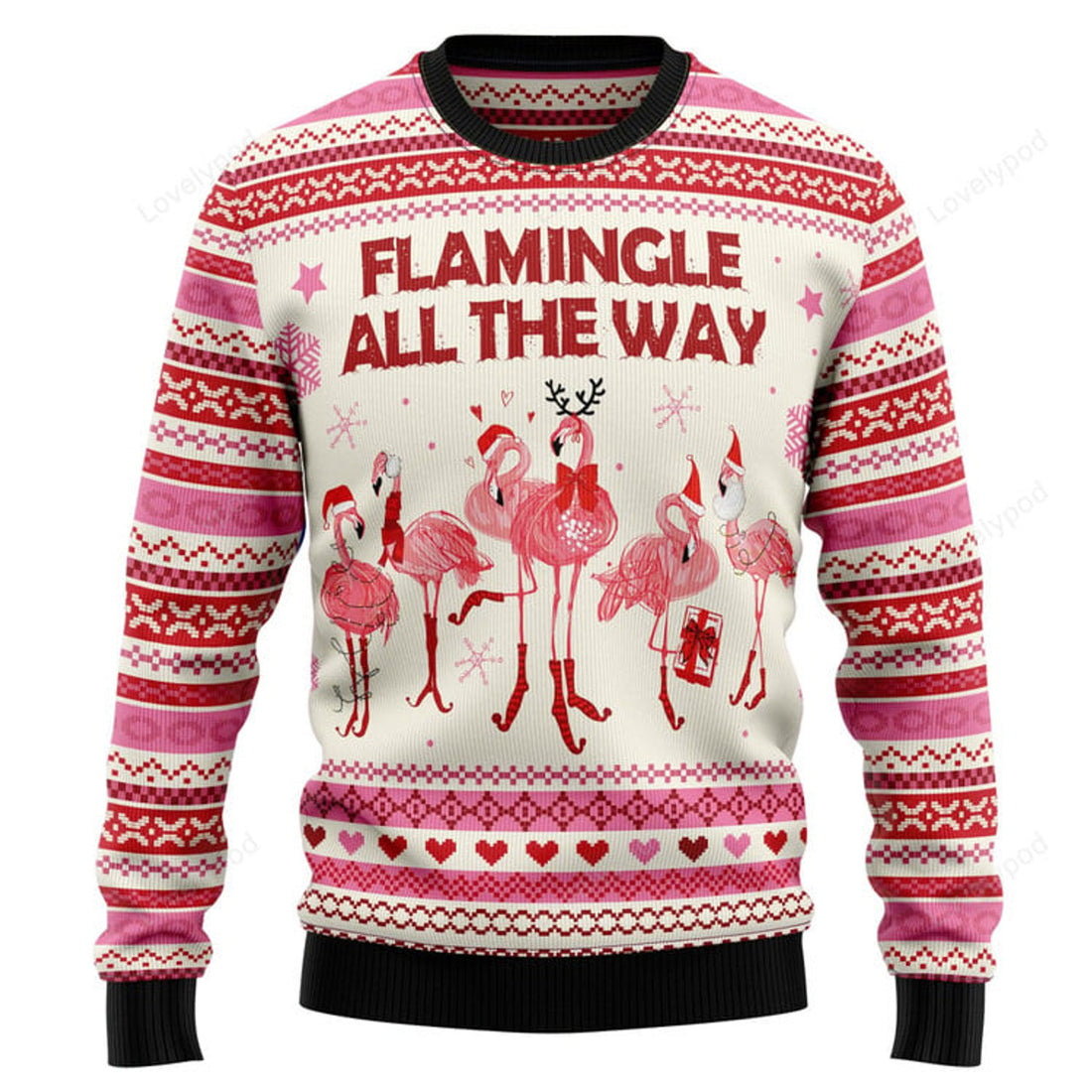 FUNSTUFFPRINT Flamingo Flamingle All The Ways Ugly Christmas Sweater, Christmas Sweatshirt Gift for Man Women Ugly Sweater