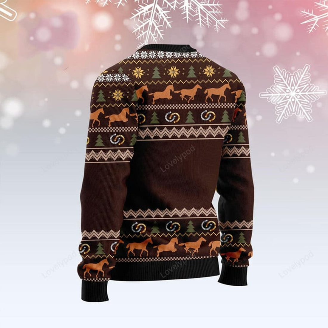 FUNSTUFFPRINT Horse Through Snow Ugly Christmas Sweater, Christmas Sweatshirt Gift for Horse lover Ugly Sweater