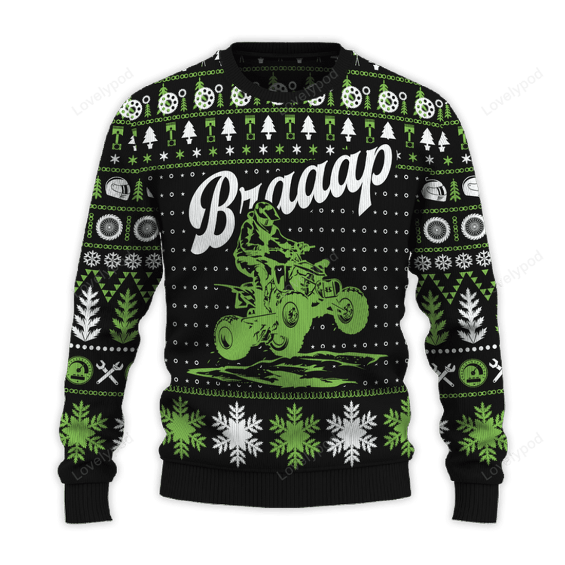 FUNSTUFFPRINT Braaap ATV Ugly Christmas Sweater for men and women Ugly Sweater