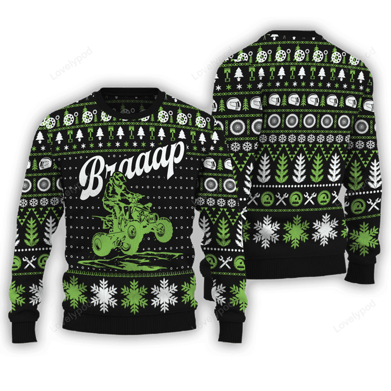 FUNSTUFFPRINT Braaap ATV Ugly Christmas Sweater for men and women Ugly Sweater