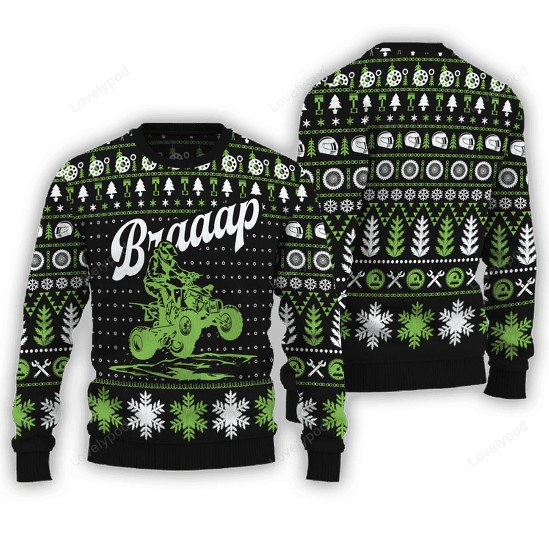 FUNSTUFFPRINT Braaap ATV Ugly Christmas Sweater for men and women Ugly Sweater