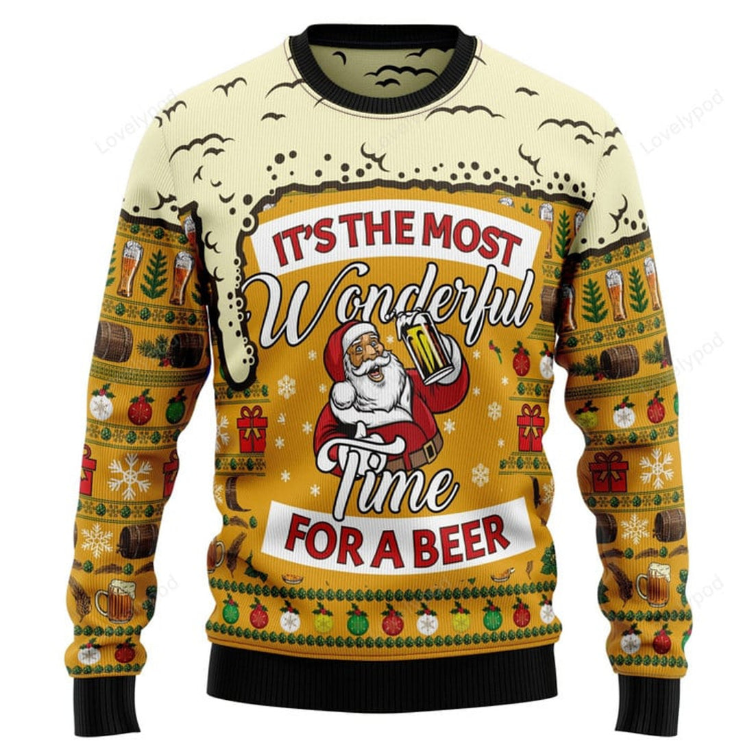 FUNSTUFFPRINT Christmas Most Wonderful Time For Beer Ugly Christmas Sweater Ugly Sweater