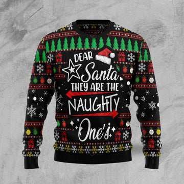 FUNSTUFFPRINT Merry Christmas Dear Santa They Are Naughty One's Ugly Christmas Sweater Ugly Sweater