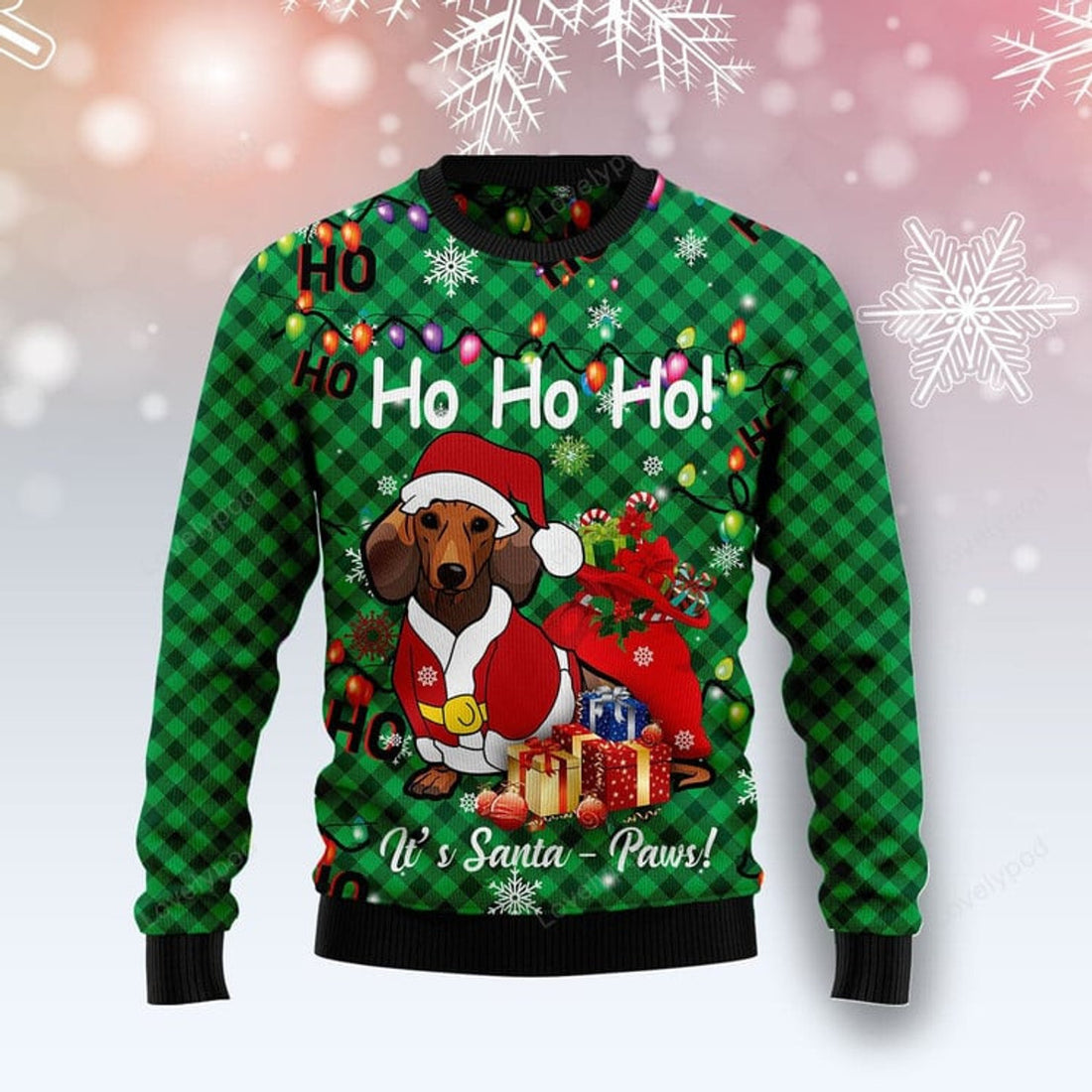 FUNSTUFFPRINT Dachshund Santa Paw Ugly Christmas Sweater , Funny Dog ugly sweater for men and women Ugly Sweater