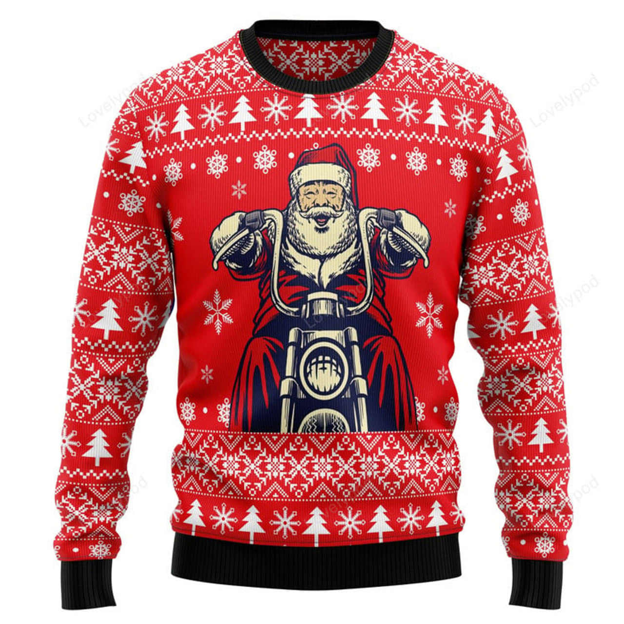 FUNSTUFFPRINT Santa Claus Ride A Motorcycle Ugly Christmas Sweater, Funny ugly christmas sweater for men and women Ugly Sweater