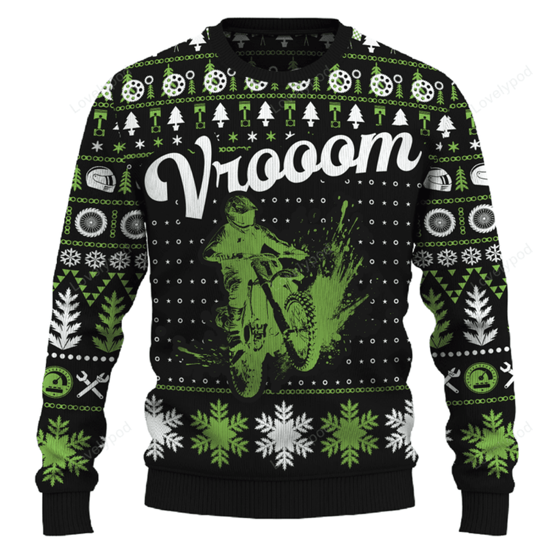 FUNSTUFFPRINT Vrooom KX100 Ugly Christmas Sweater Multicolor , Custom Motocross ugly sweater, Motocross shirt for men and women Ugly Sweater