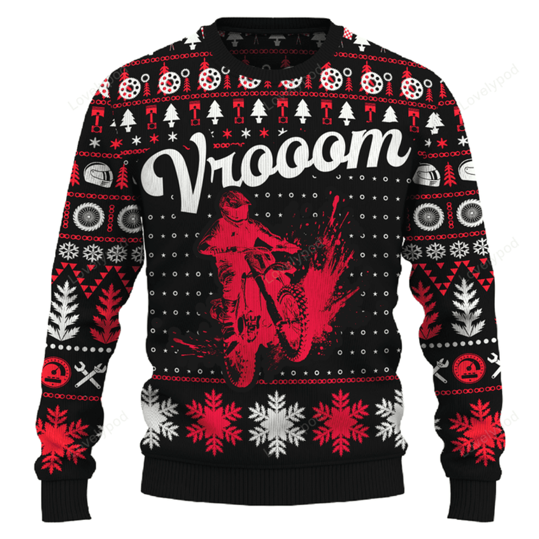 FUNSTUFFPRINT Vrooom KX100 Ugly Christmas Sweater Multicolor , Custom Motocross ugly sweater, Motocross shirt for men and women Ugly Sweater