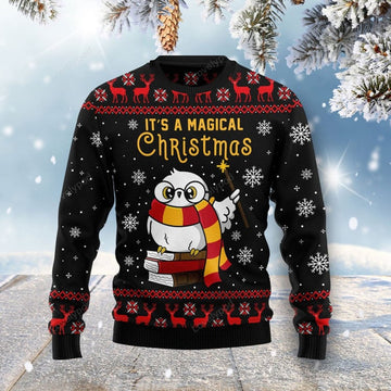FUNSTUFFPRINT It's a Magical Christmas Owl and book Ugly Christmas Sweater Ugly Sweater