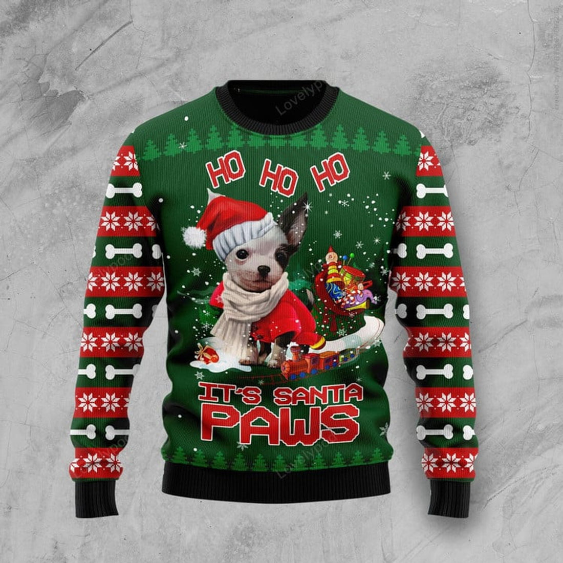 FUNSTUFFPRINT Chihuahua Santa Paws Ugly Christmas Sweater for men and women Ugly Sweater