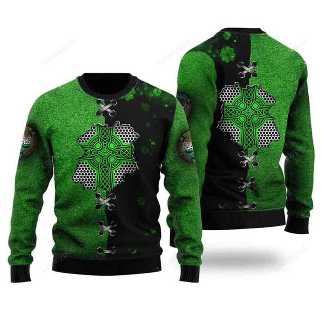 FUNSTUFFPRINT Irish St.Patrick Celtic Knot Ugly Christmas Sweater For Men & Women Ugly Sweater
