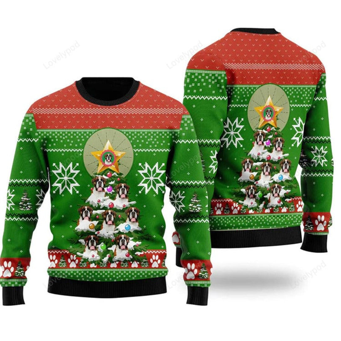 FUNSTUFFPRINT Boxer Pine Ugly Christmas Sweater For Men & Women Ugly Sweater