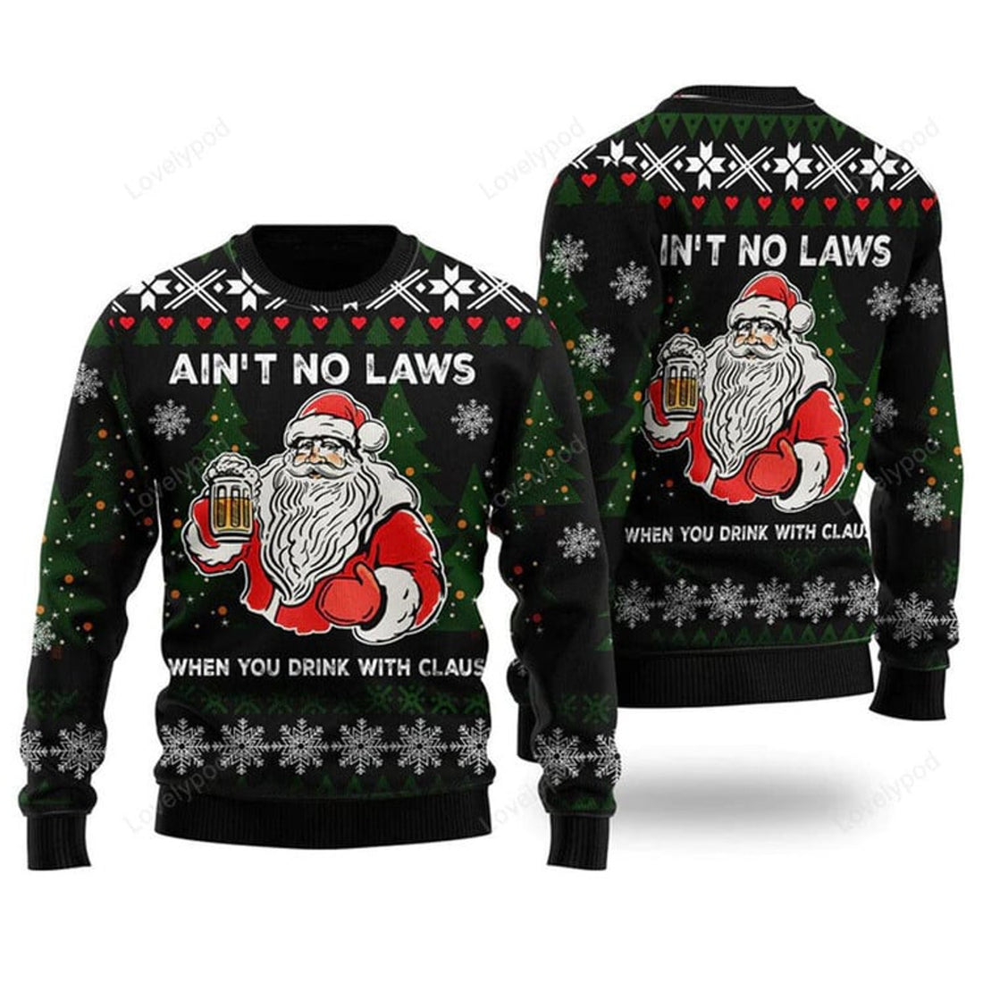 FUNSTUFFPRINT Ainâ€˜t No Laws When You Drink With Claus Ugly Christmas Sweater For Men & Women Ugly Sweater
