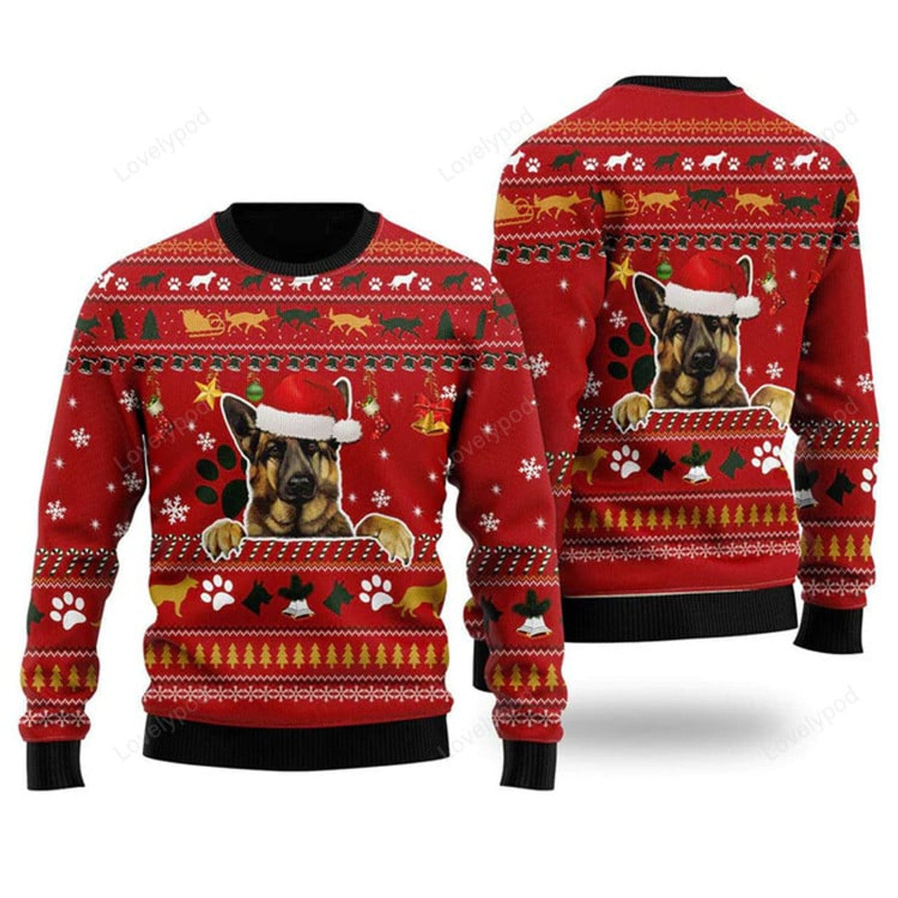 FUNSTUFFPRINT German Shepherd Dog Ugly Christmas Sweater For Men & Women Ugly Sweater