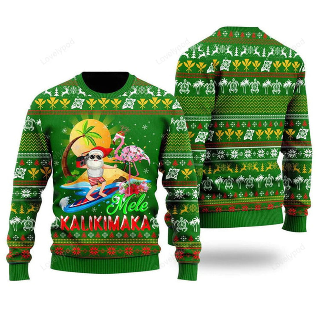 FUNSTUFFPRINT Funny Hawaii Santa Mele Kalikimaka Ugly Christmas Sweater For Men & Women Ugly Sweater