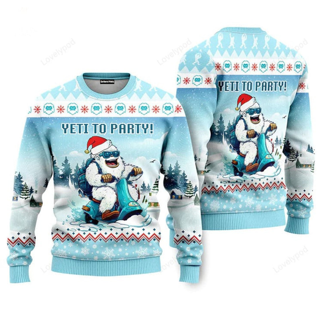 FUNSTUFFPRINT Yeti To Party Funny Bigfoot With Snow Christmas Sweaters For Men & Women Ugly Sweater