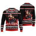 FUNSTUFFPRINT Oh What Fun It Is To Ride Santa Drive Motorbike Christmas Sweaters For Men & Women Ugly Sweater