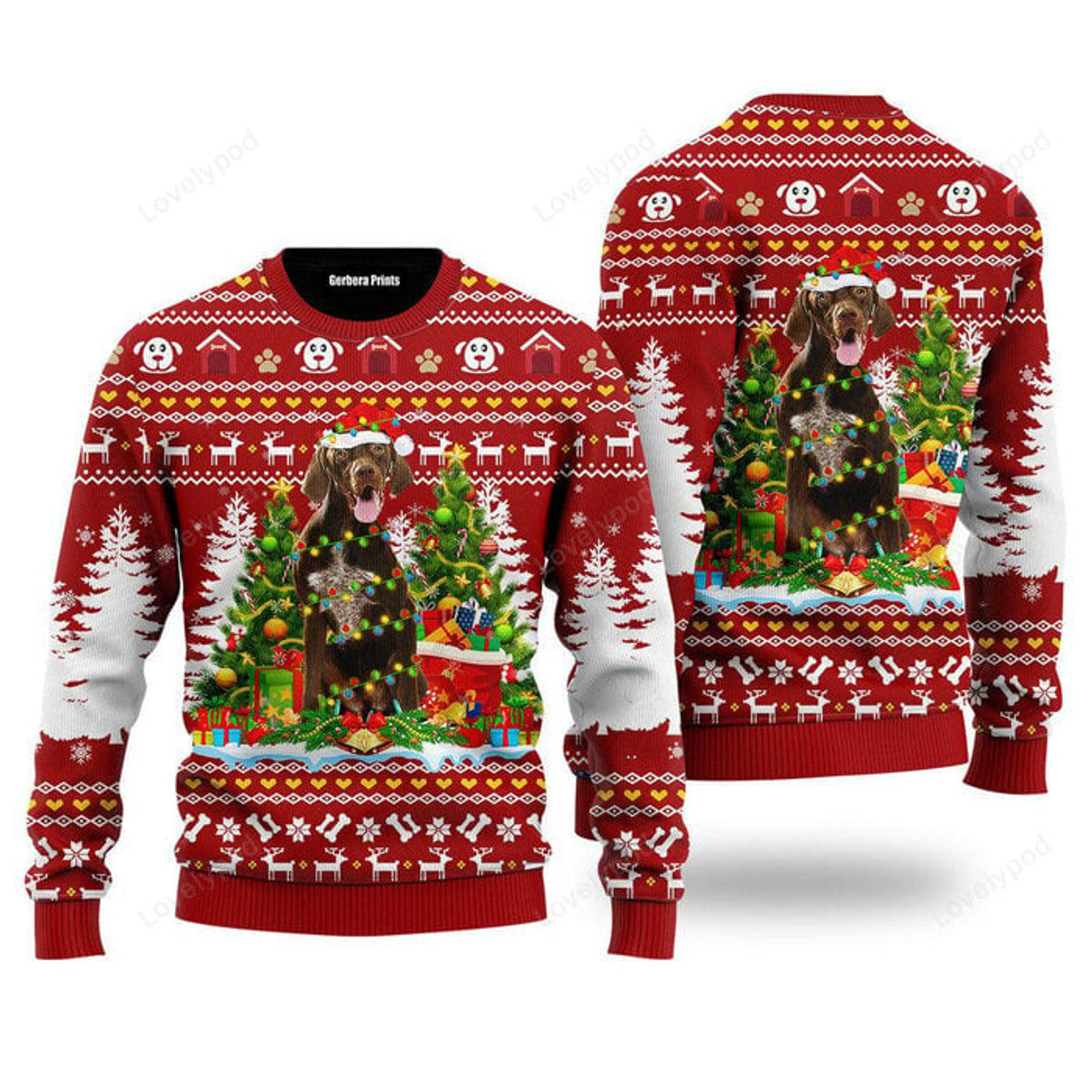 FUNSTUFFPRINT German Shorthaired Dog Ugly Christmas Sweaters For Men & Women Ugly Sweater