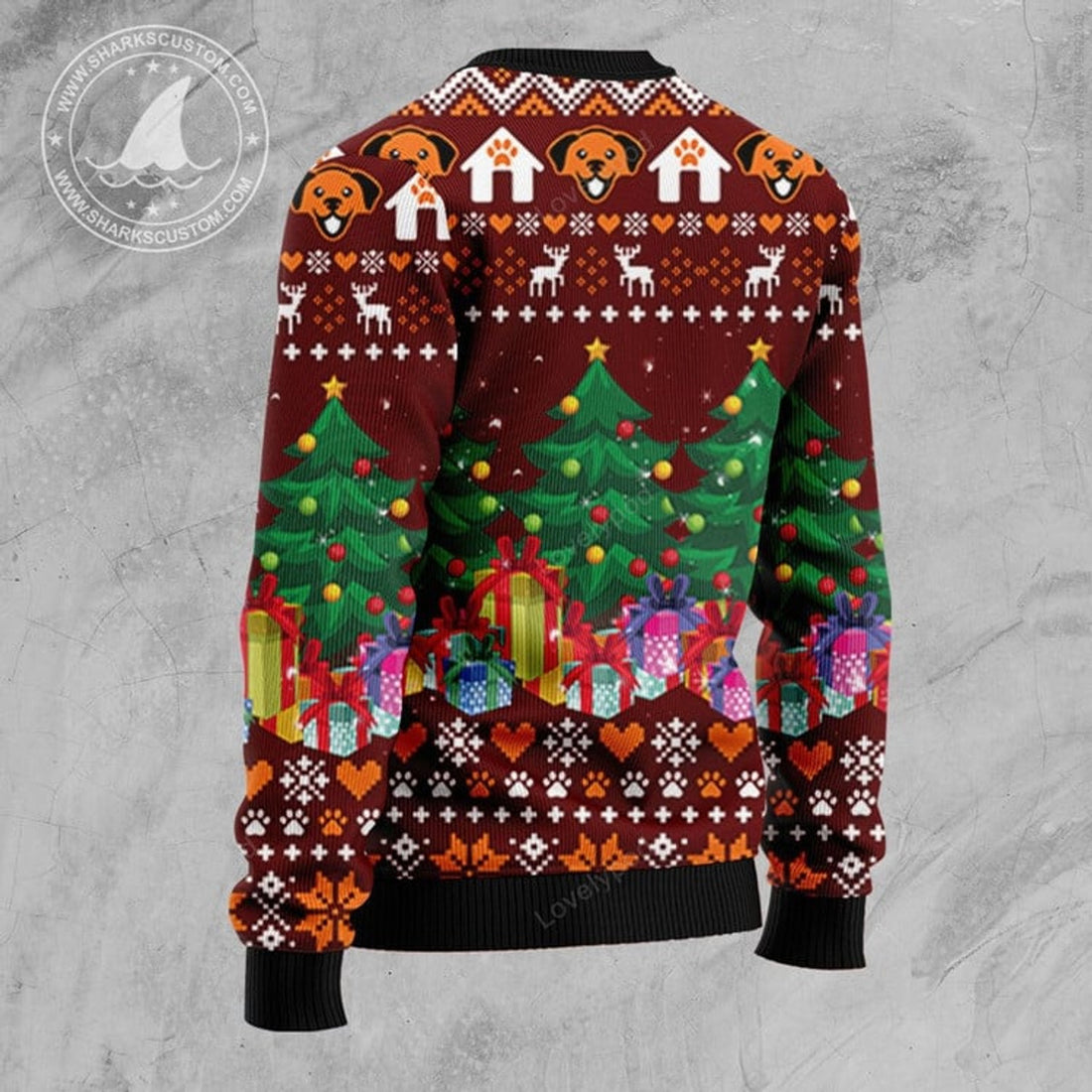 FUNSTUFFPRINT Australian Shepherd Pine Tree Ugly Christmas Sweater For Men & Women Ugly Sweater