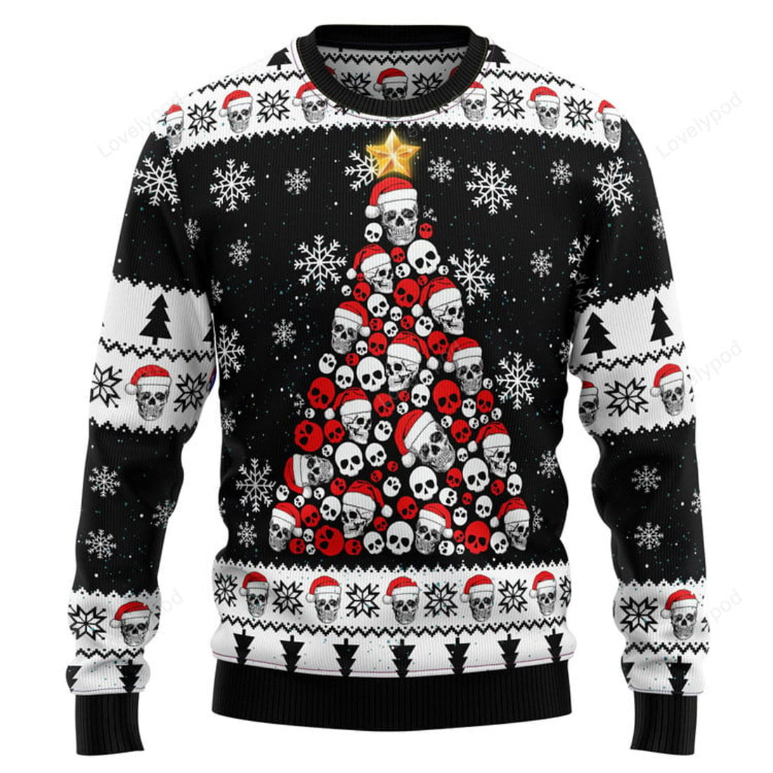 FUNSTUFFPRINT Skull Pine Tree Ugly Christmas Sweater For Men & Women Ugly Sweater