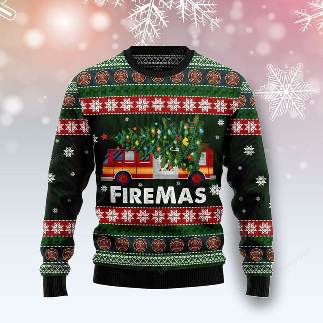 FUNSTUFFPRINT Firefighter Firemas Ugly Christmas Sweater, Xmas Lover Ugly Sweatshirt, Gift For Christmas Lover, Christmas Sweater Ugly Sweater