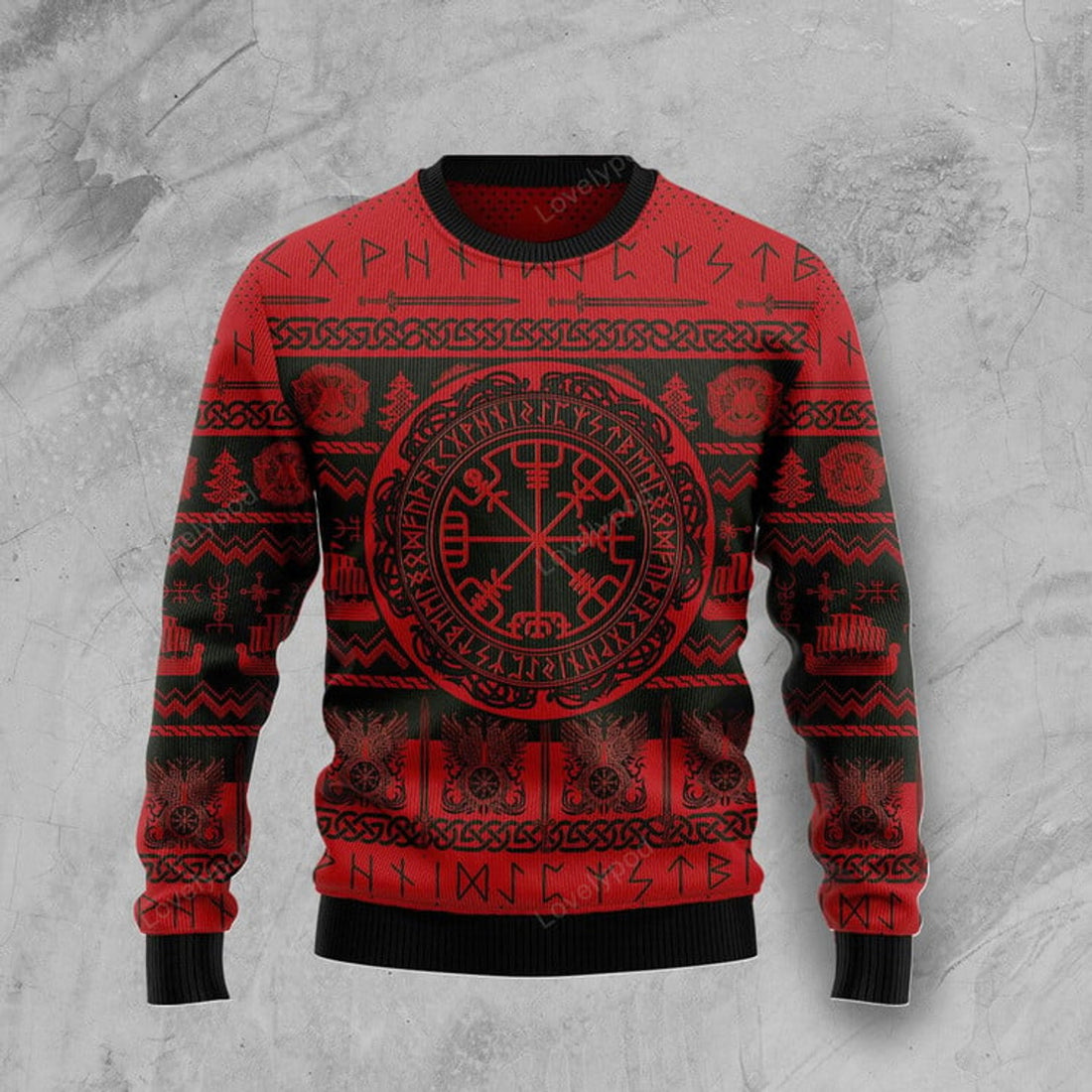 FUNSTUFFPRINT Viking Vegvisir Ugly Christmas Sweater, Xmas Lover Ugly Sweatshirt, Gift For Christmas Lover, Christmas Sweater Ugly Sweater