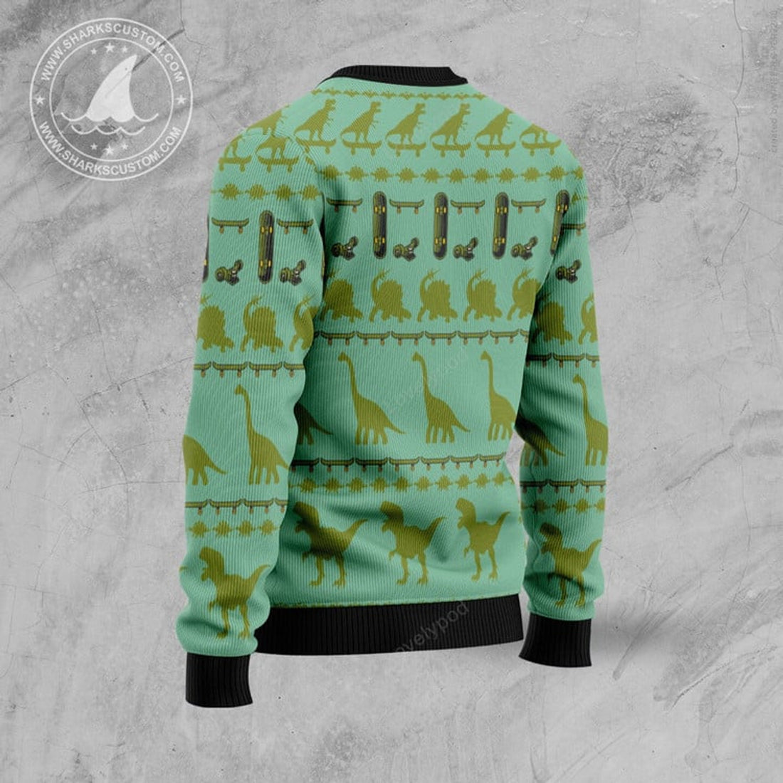 FUNSTUFFPRINT Skateboard Dinosaur Ugly Christmas Sweater, Xmas Lover Ugly Sweatshirt, Gift For Christmas Lover, Christmas Sweater Ugly Sweater