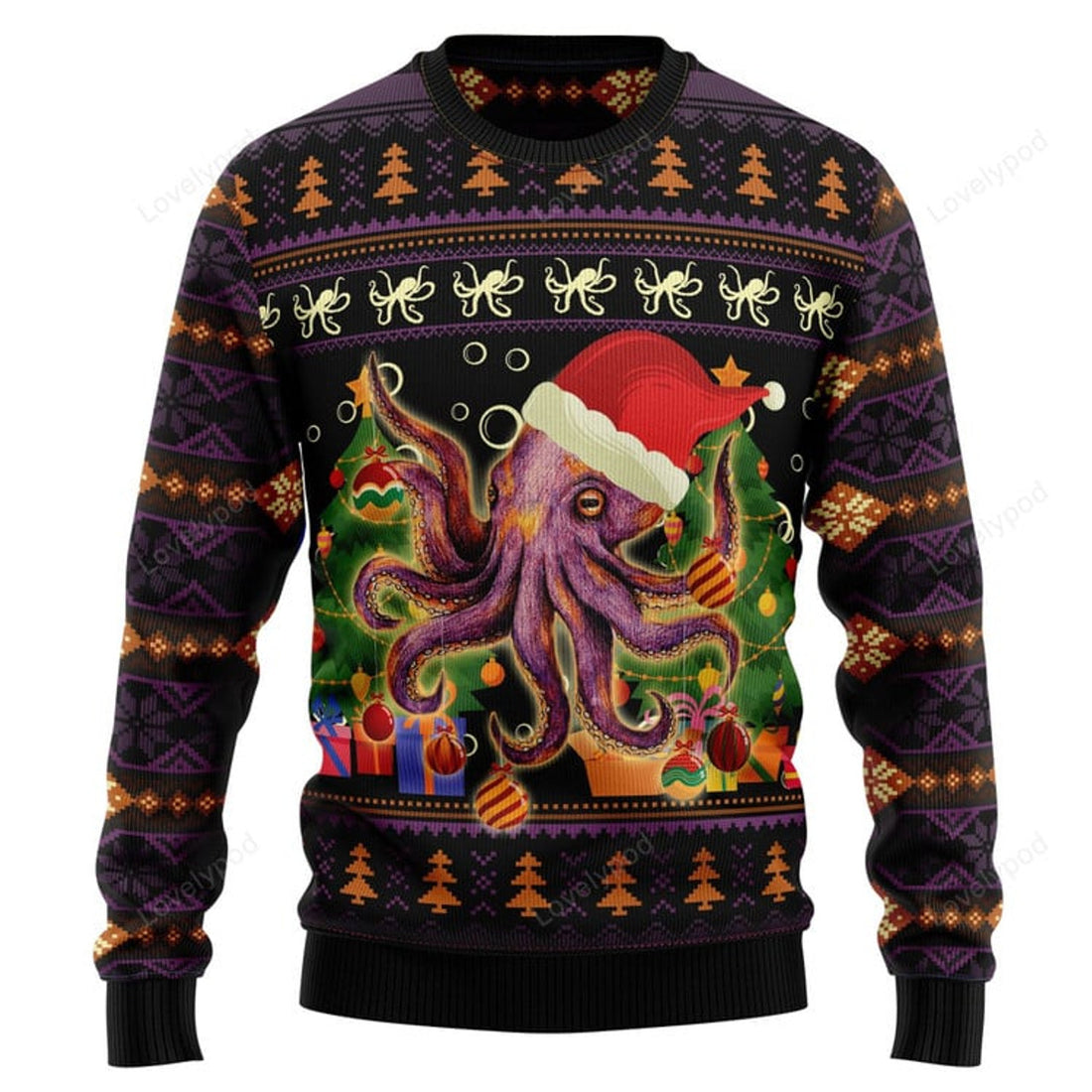 FUNSTUFFPRINT Octopus Ornament Ugly Christmas Sweater, Xmas Lover Ugly Sweatshirt, Gift For Christmas Lover, Christmas Sweater Ugly Sweater