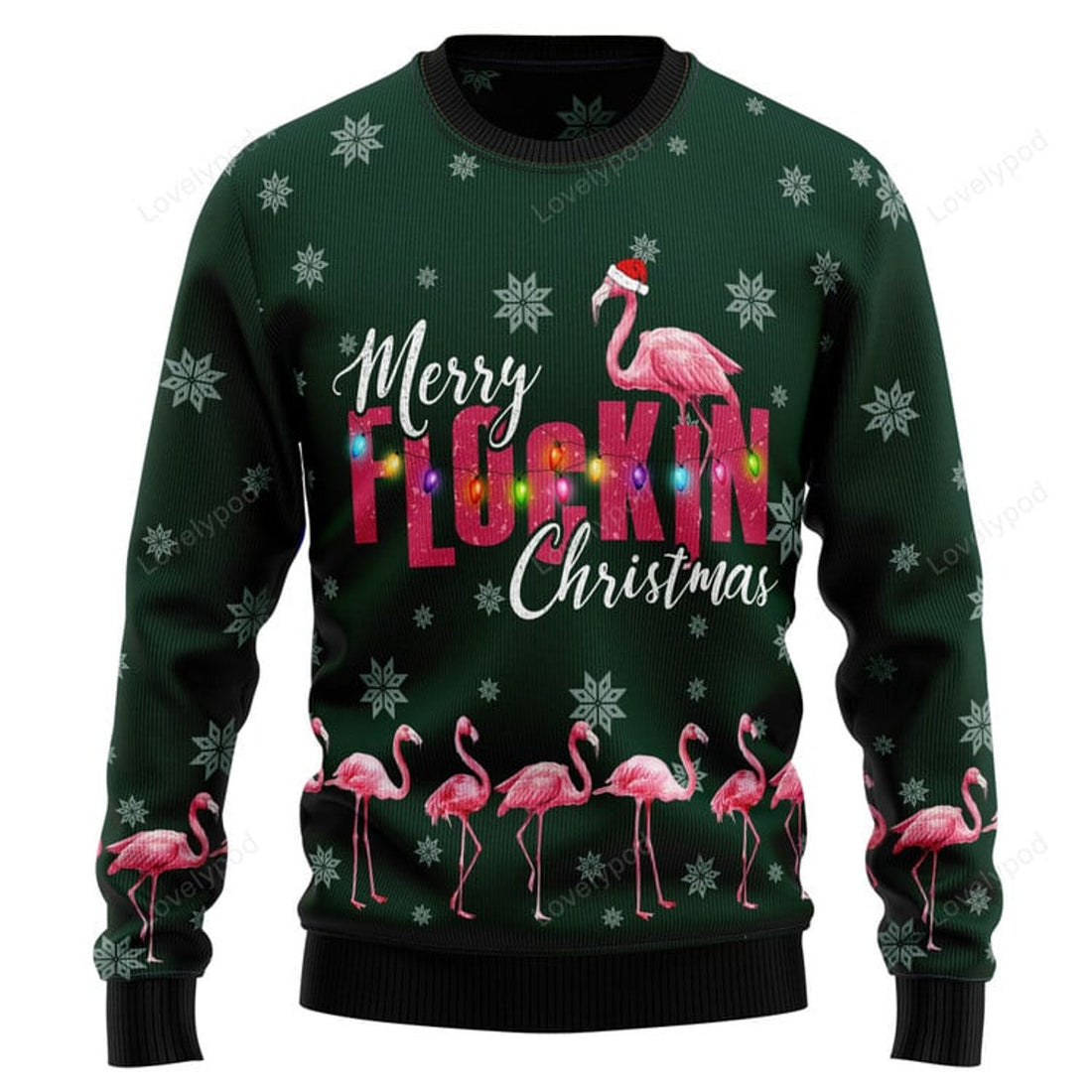 FUNSTUFFPRINT Flamingo Merry Flockin Christmas Ugly Christmas Sweater, Xmas Lover Ugly Sweatshirt, Gift For Christmas Lover, Christmas Sweater Ugly Sweater