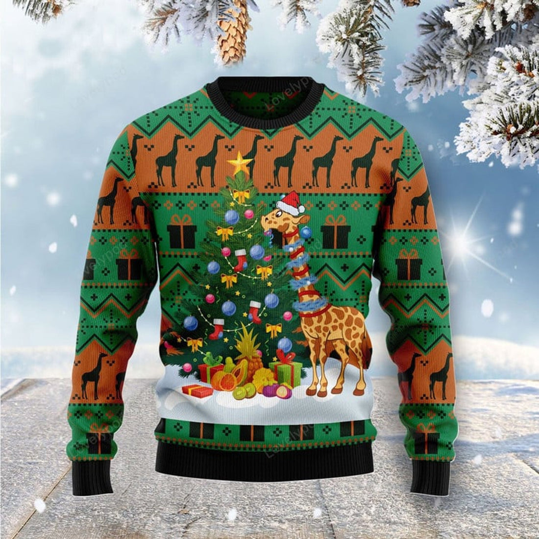 FUNSTUFFPRINT Christmas Tree Giraffe Ugly Christmas Sweater, Xmas Lover Ugly Sweatshirt, Gift For Christmas Lover, Christmas Sweater Ugly Sweater
