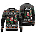 FUNSTUFFPRINT Crack Deez Nuts Nutcracker Ugly Christmas Sweater For Men & Women Ugly Sweater