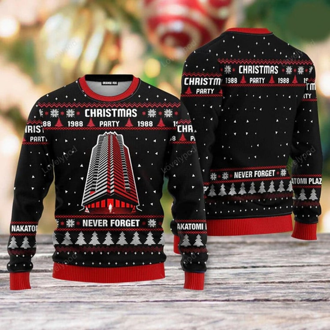 FUNSTUFFPRINT Nakatomi Plaza Black Ugly Christmas Sweater, Party 1988 Xmas Sweatshirt, Christmas Gift for Men & Women Ugly Sweater
