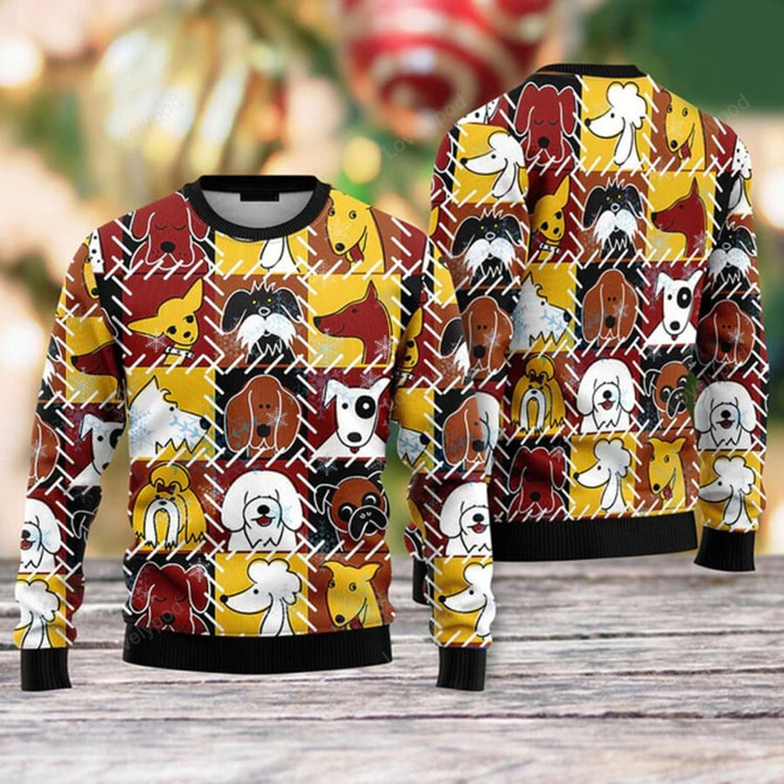FUNSTUFFPRINT Funny Dog Sad Face Ugly Christmas Sweater For Men & Women Ugly Sweater