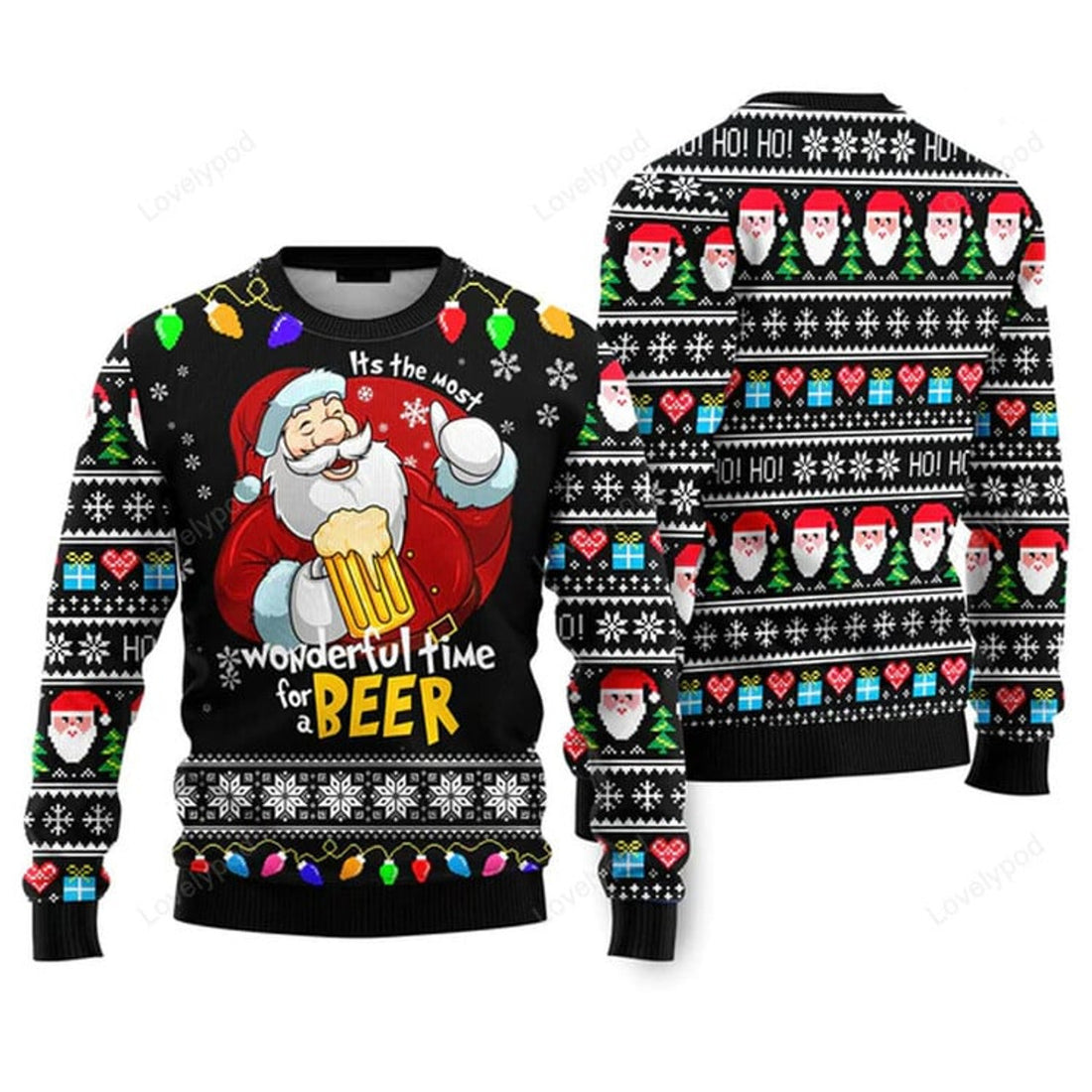 FUNSTUFFPRINT It's The Most Wonderful Time For A Beer Ugly Christmas Sweater For Men & Women Ugly Sweater