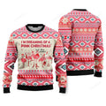 FUNSTUFFPRINT I'm Dreaming Of A Pink Christmas Flamingo Ugly Christmas Sweater For Men & Women Ugly Sweater
