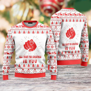 FUNSTUFFPRINT All I Want For Christmas Is You Ugly Christmas Sweater For Men & Women Ugly Sweater