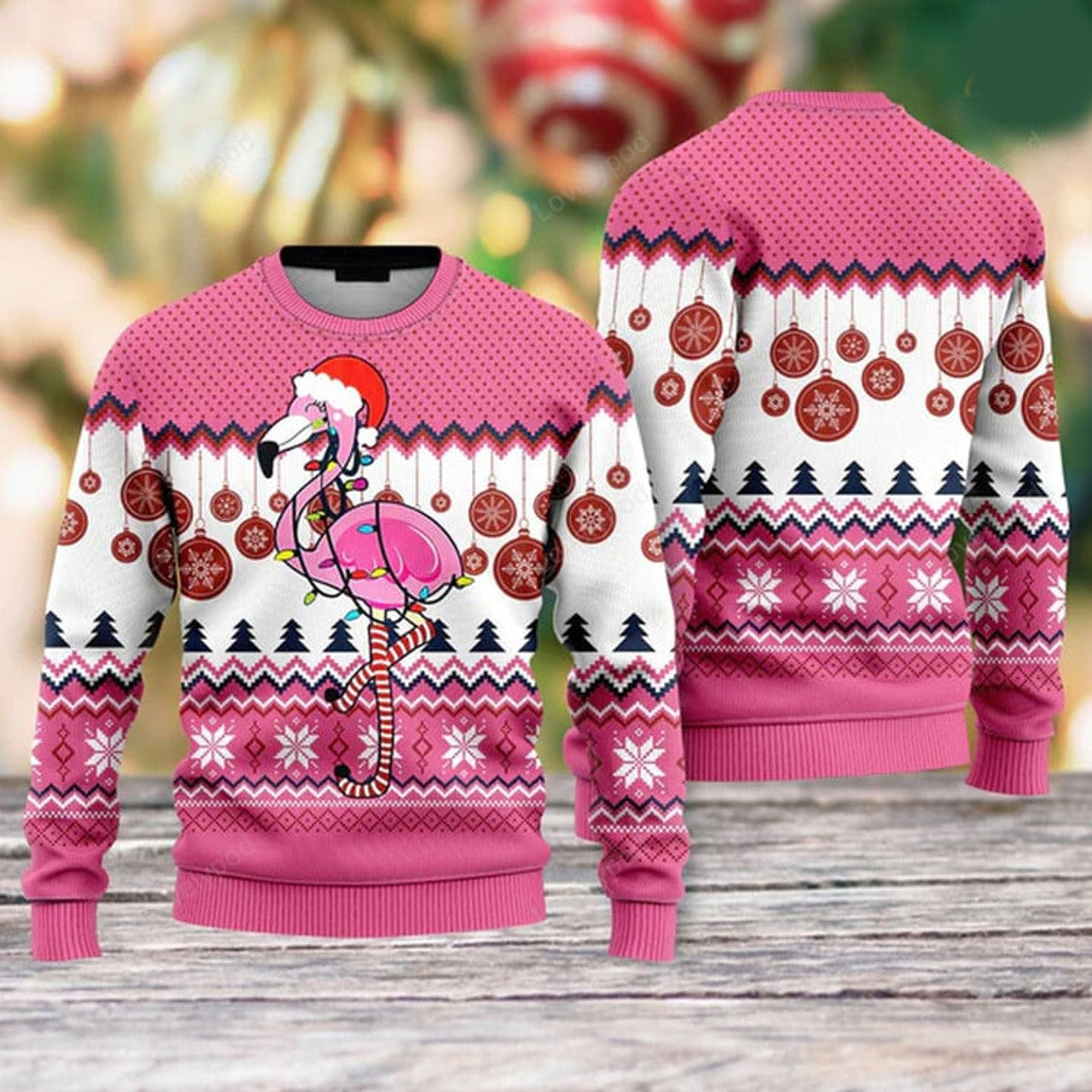 FUNSTUFFPRINT Flamingo Ugly Christmas Sweater For Men & Women Ugly Sweater