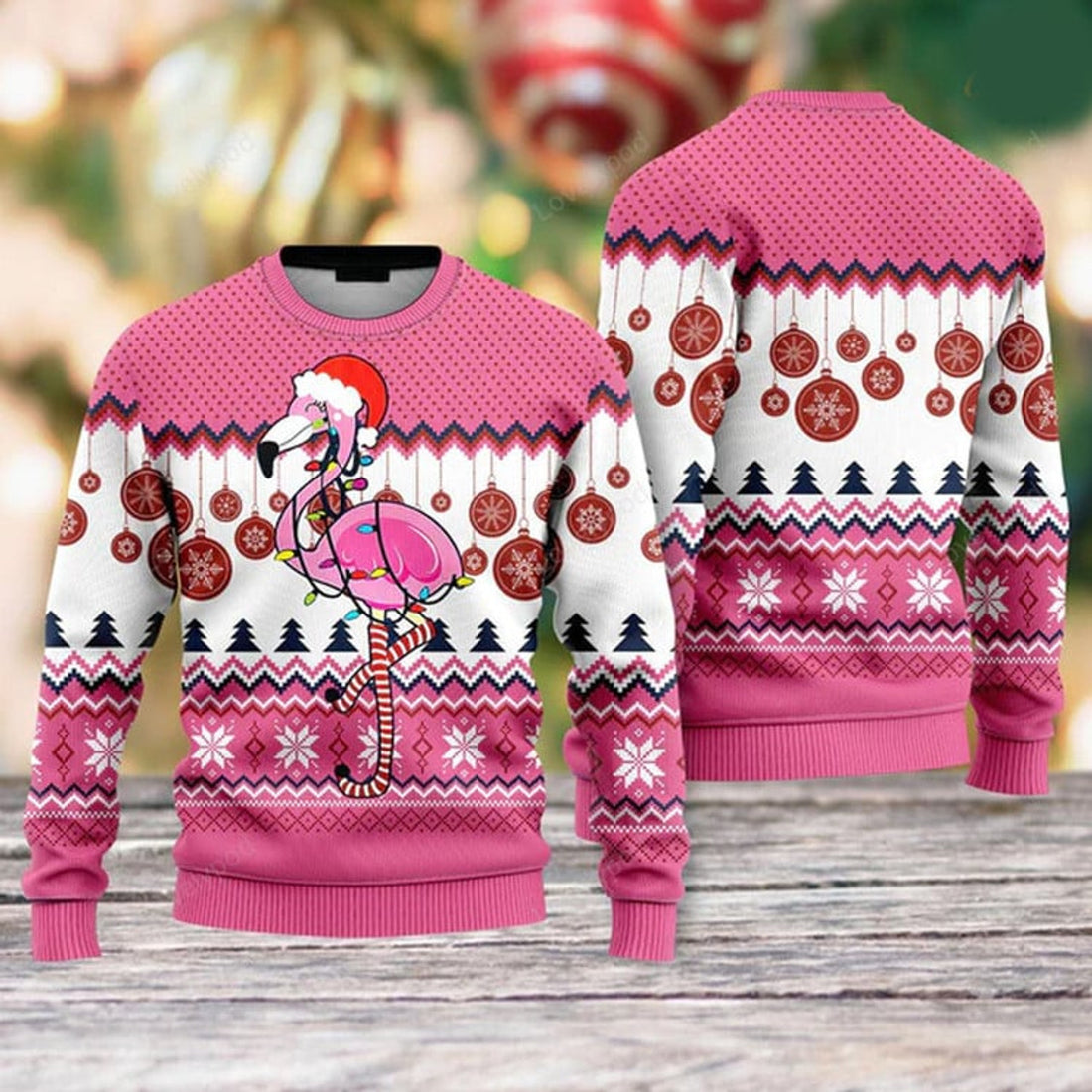 FUNSTUFFPRINT Flamingo Ugly Christmas Sweater For Men & Women Ugly Sweater