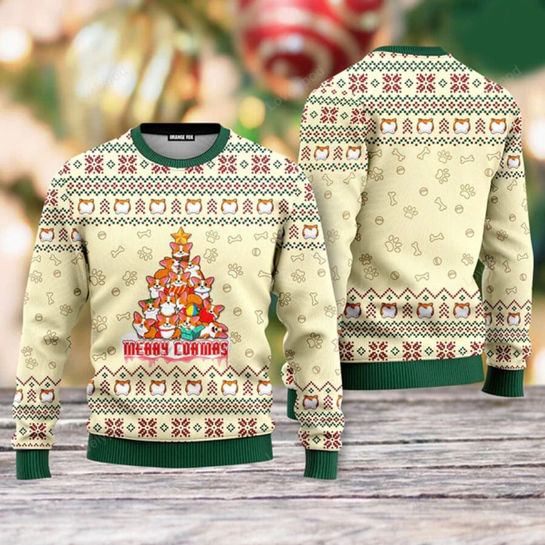 FUNSTUFFPRINT Dog Merry Corgmas Ugly Christmas Sweater For Men & Women Ugly Sweater