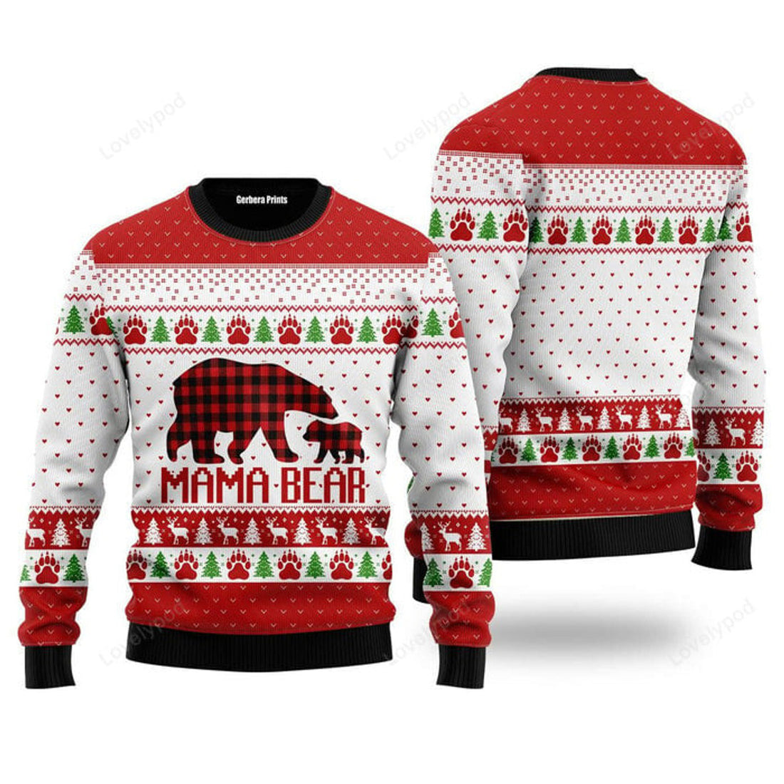FUNSTUFFPRINT Mama Bear Ugly Christmas Sweater, Christmas gift for Mom, mama Ugly Sweater