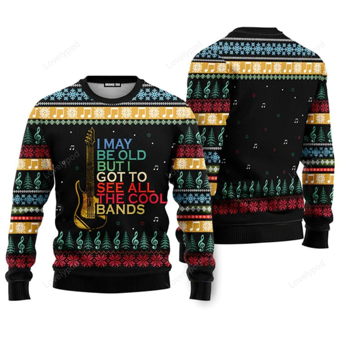 FUNSTUFFPRINT Guitar Old Vintage Christmas Sweater For Men & Women Ugly Sweater