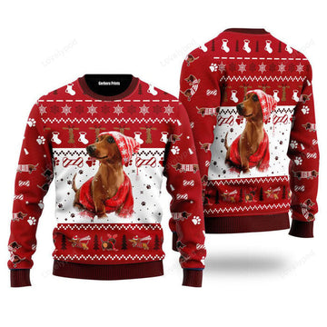 FUNSTUFFPRINT Holiday Dachshund Ugly Christmas Sweater For Men & Women, Dachshund Dog lover Ugly Sweater