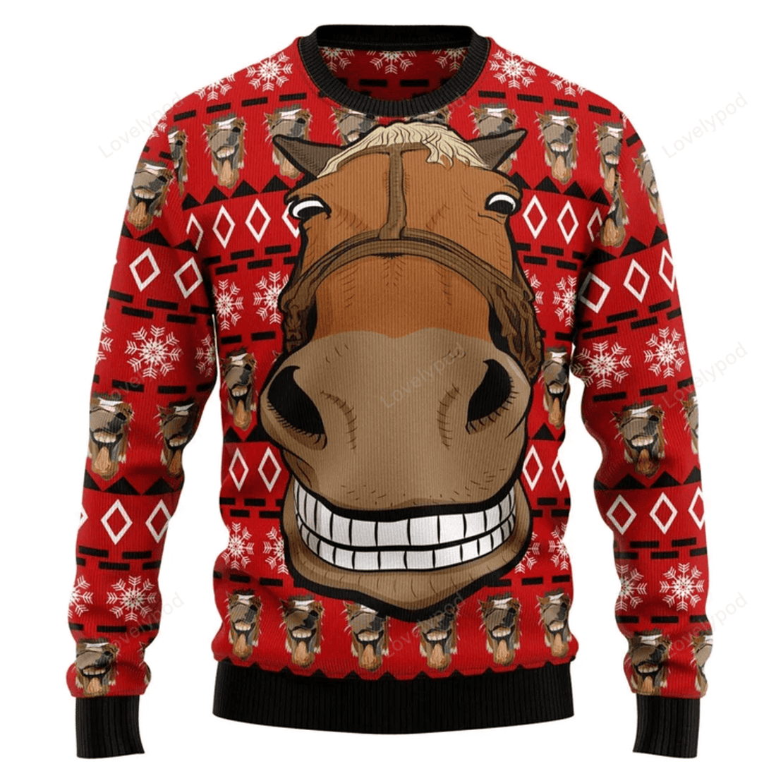 FUNSTUFFPRINT Funny Horse Christmas Ugly Christmas Sweater Ugly Sweater