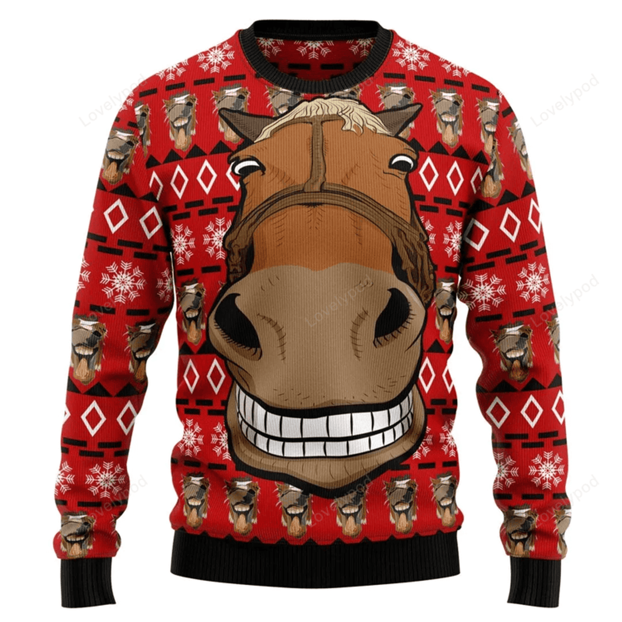 FUNSTUFFPRINT Funny Horse Christmas Ugly Christmas Sweater Ugly Sweater