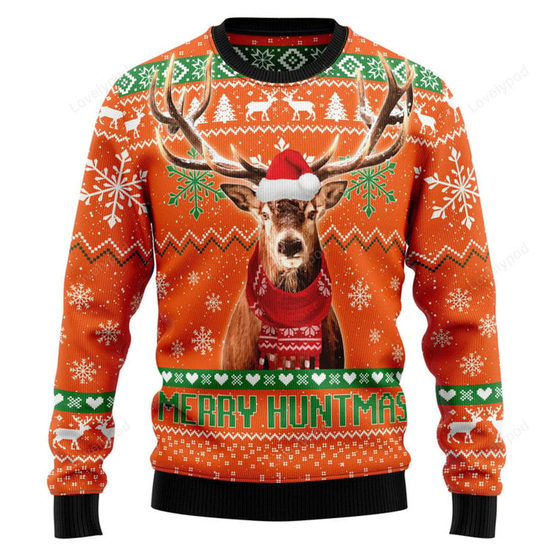 FUNSTUFFPRINT Deer Merry Huntmas Ugly Christmas Sweater for men and women Ugly Sweater
