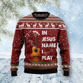FUNSTUFFPRINT In Jesus Name I Play Guitar Ugly Christmas Sweater for men and women Ugly Sweater